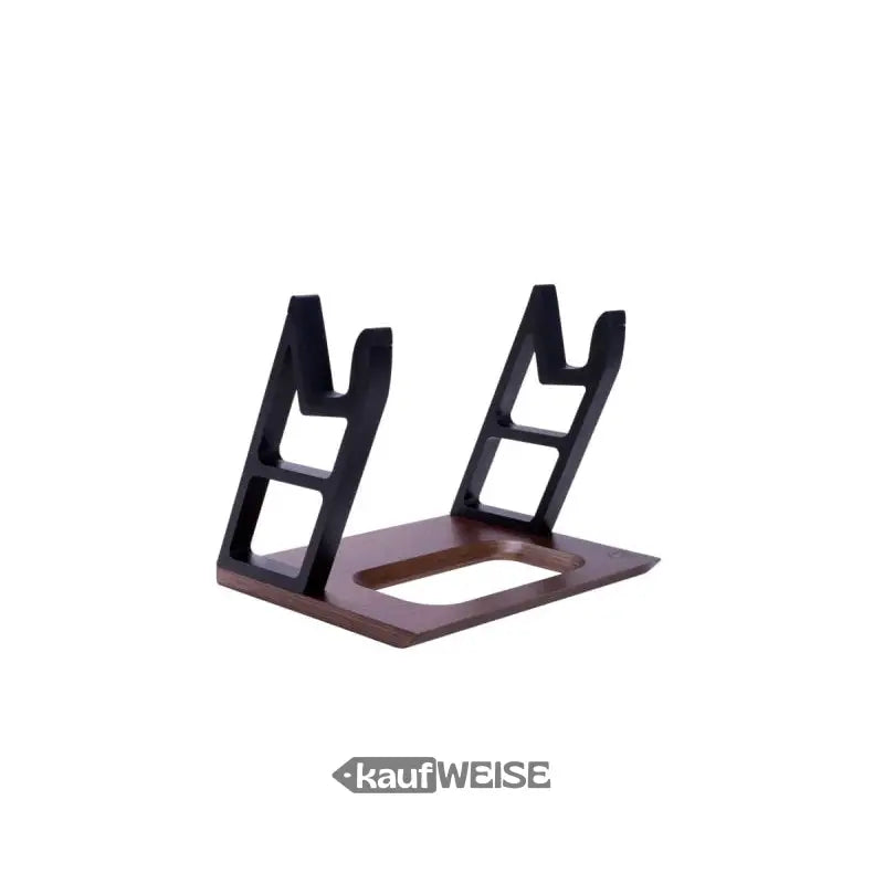 Holz-Buchständer mit schwarzen Metallakzenten, dunkles Braun, Onewheel Side Stand