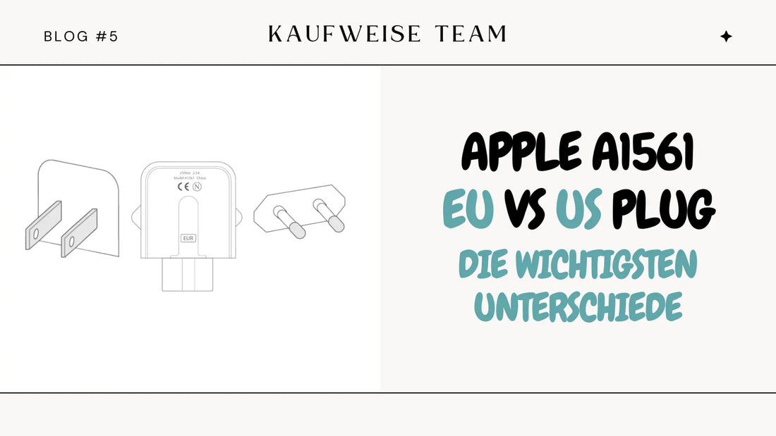 Unterschiede zwischen Apple A1561 EU Plug und US Plug, mit Abbildungen der Stecker und Kabel.