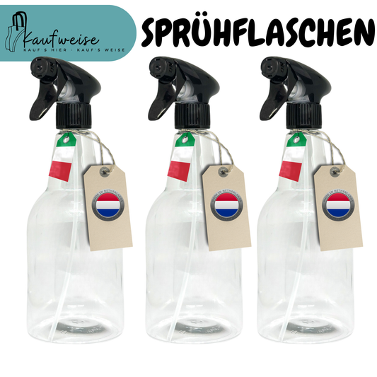 Sprühflasche 750 ml Transparent im 3er Set mit kostenloser Versand und schwarzen Aufsätzen