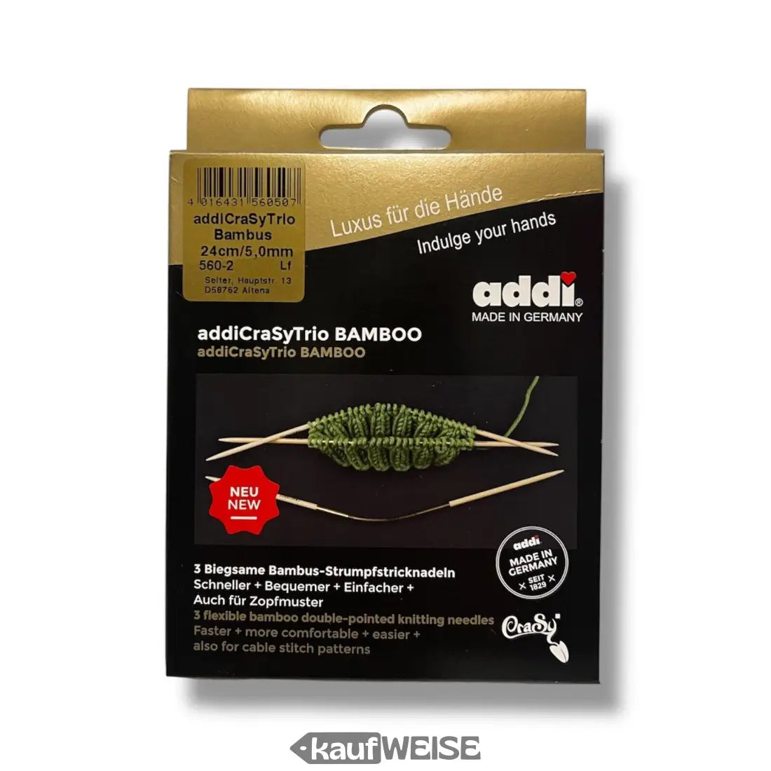 Addi CraSyTrio Bamboo Socken-Stricknadeln im 24cm Paket für flexibles Stricken