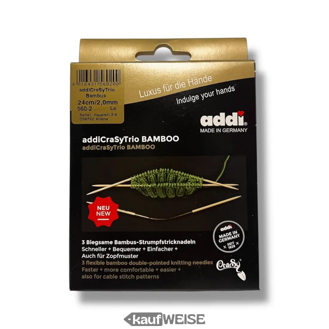 Addi CraSyTrio Bambus Stricknadeln im Verpackung, ideal fürs Sockenstricken