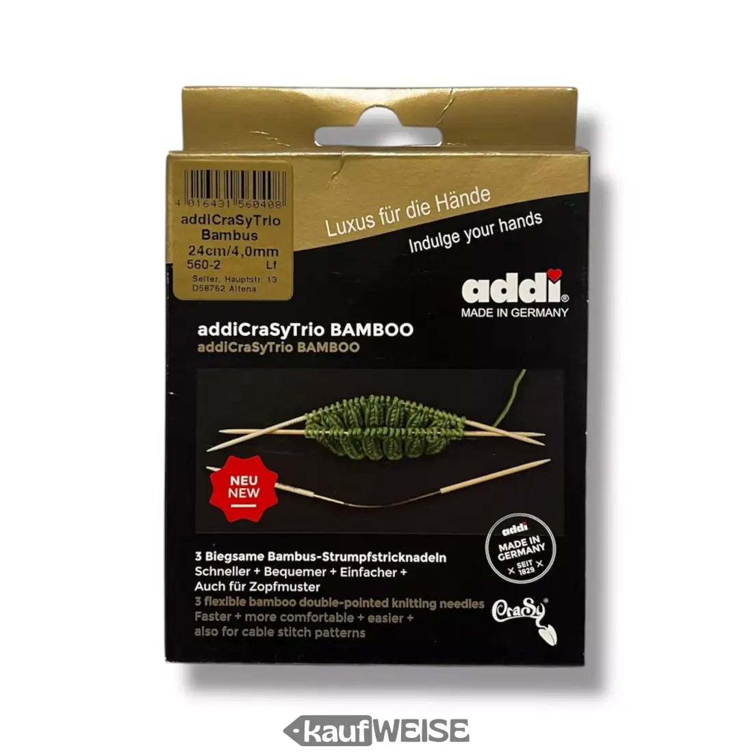 Addi CraSyTrio Bamboo Stricknadelset für flexibles Sockennähen in 24 cm