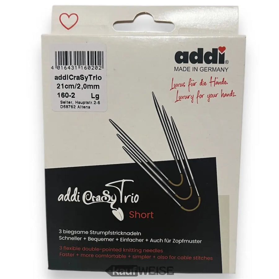 Addi CraSy Trio kurze Stricknadeln Verpackung für Sockenstricken 21 cm