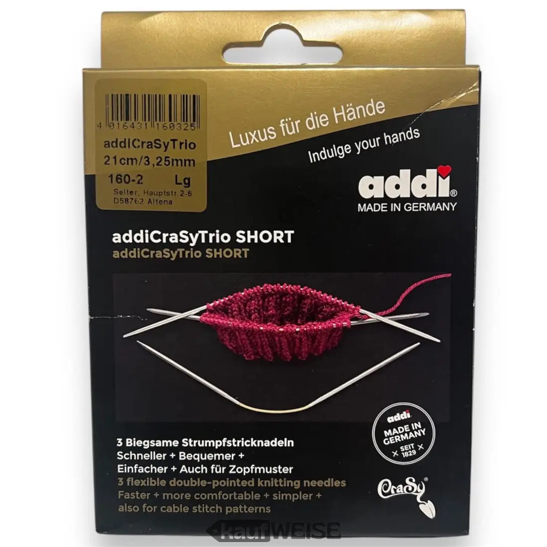 AddiCraSyTrio Verpackung für kurze 21 cm Sockenstricknadeln im 3er Set