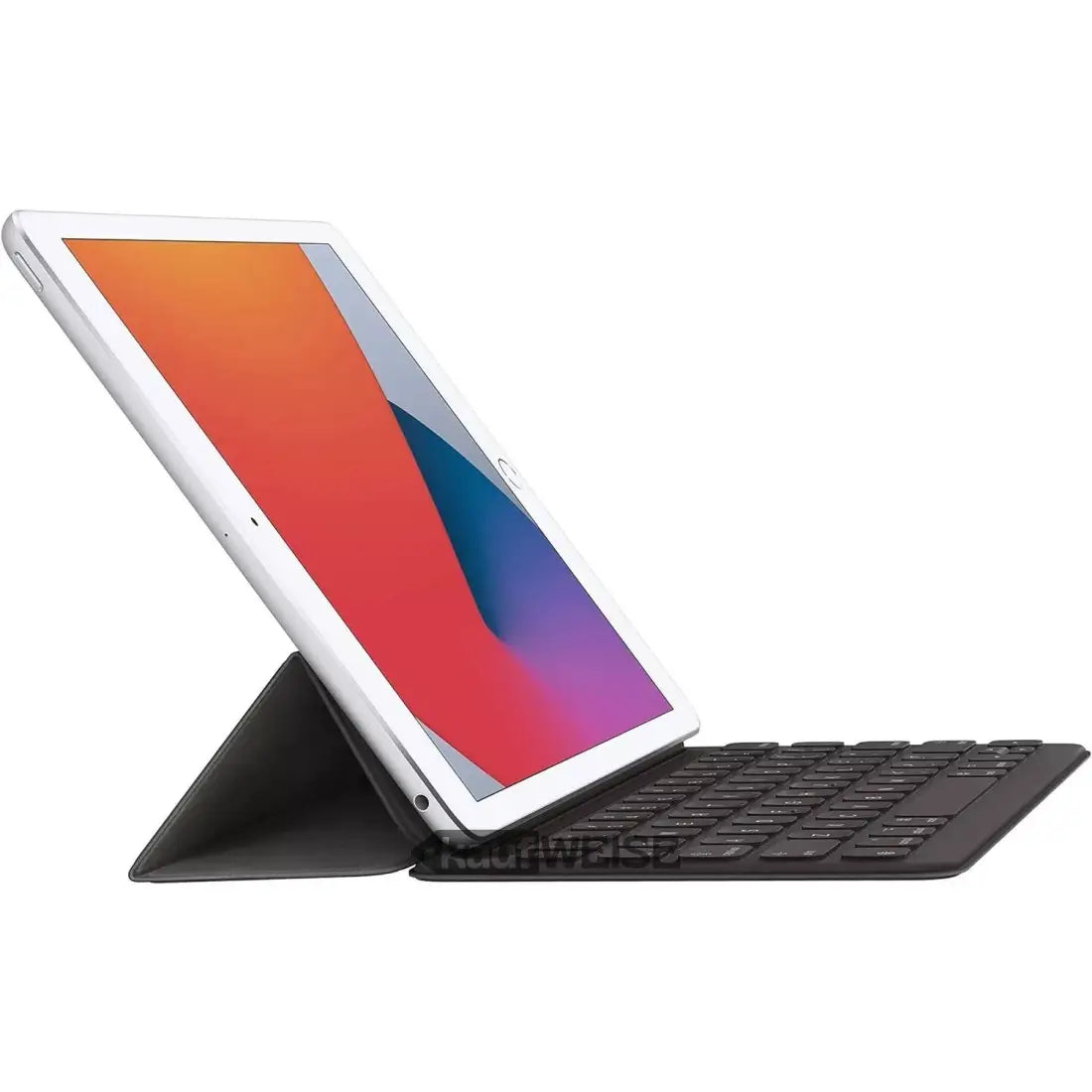 Silbernes Tablet mit schwarzer Keyboard-Folio-Hülle für Apple iPad Smart Keyboard
