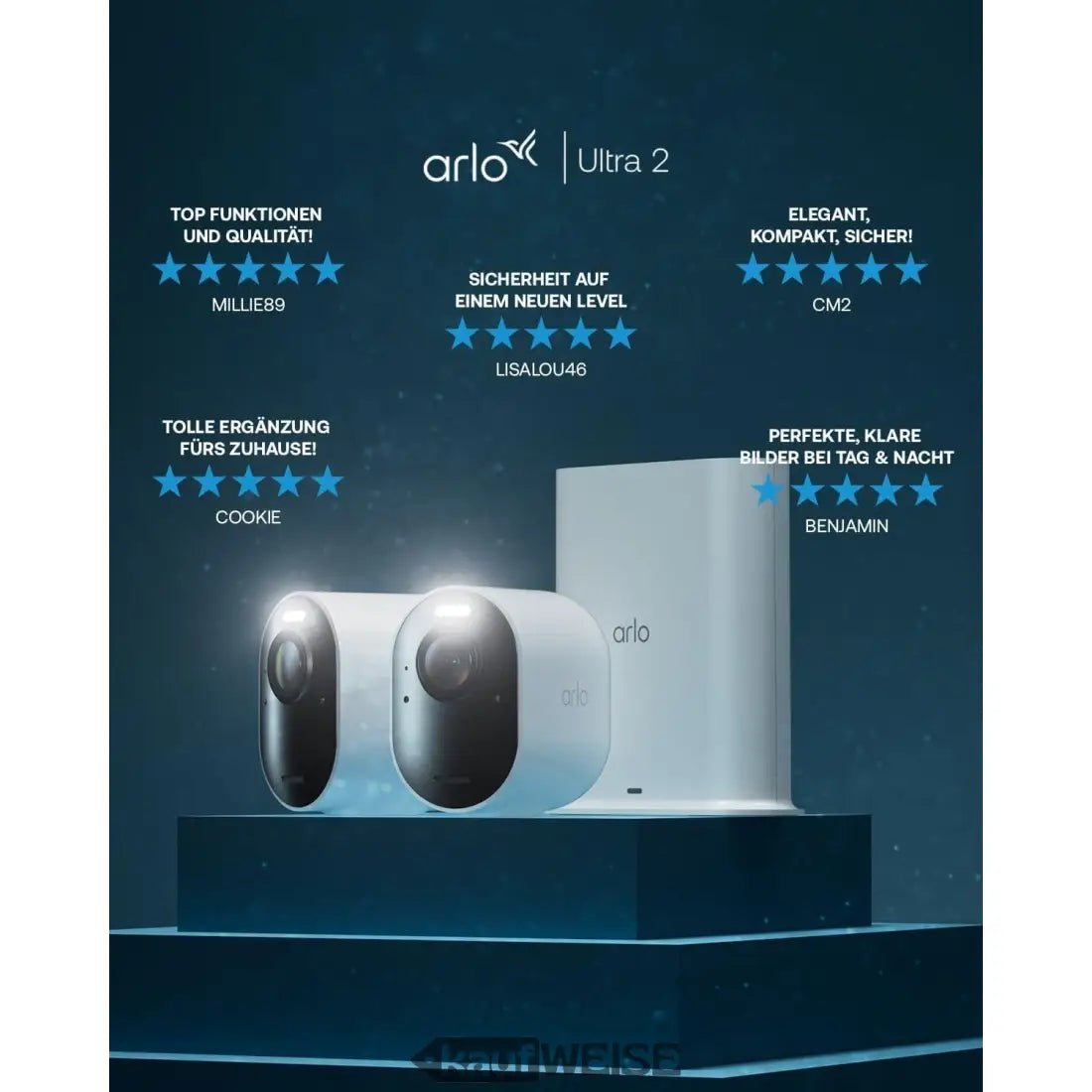 Arlo Ultra 2 4K Sicherheitssystem mit 4 Kameras in Schwarz