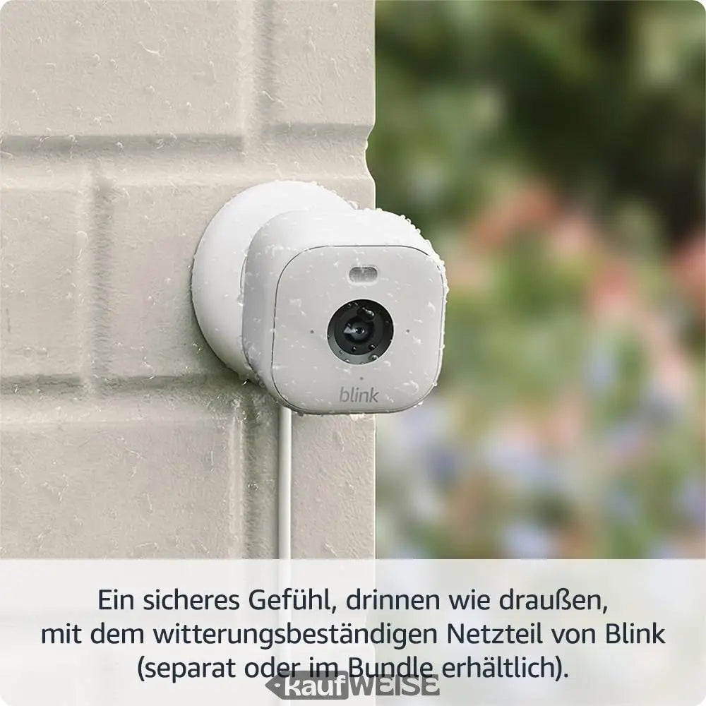 Weiße Blink Mini 2 Sicherheitskamera mit HD-Nachtsicht und wetterfestem Gehäuse