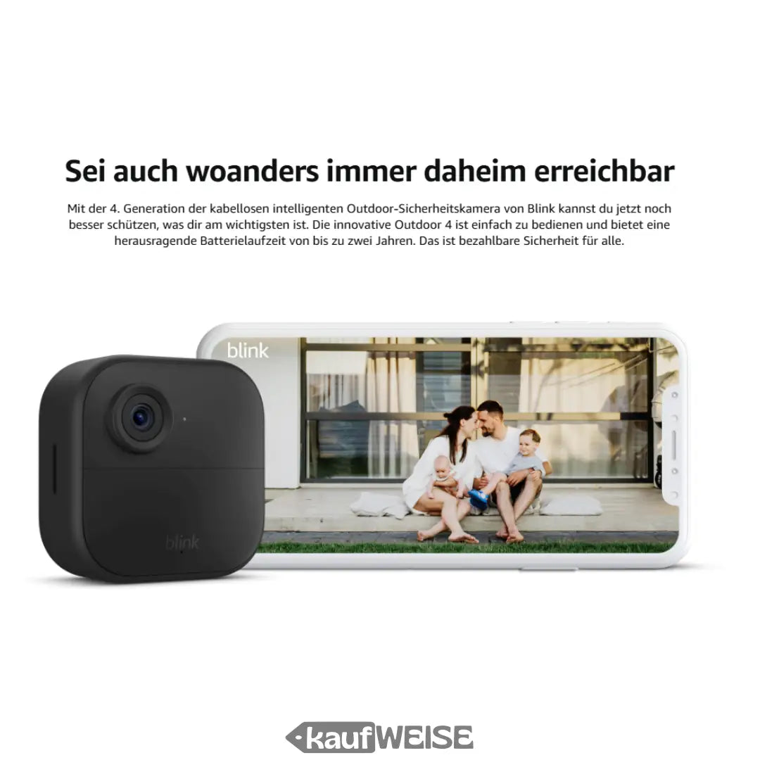 Black Wireless Outdoor Sicherheitskamera mit Smartphone und Family Anzeige