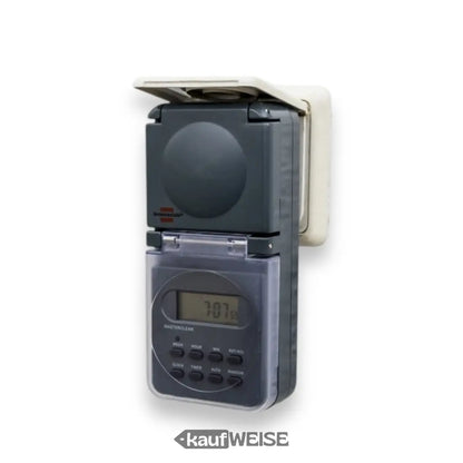 Outdoor digitale Zeitschaltuhr Brennenstuhl IP44 mit Kindersicherung im Einsatz