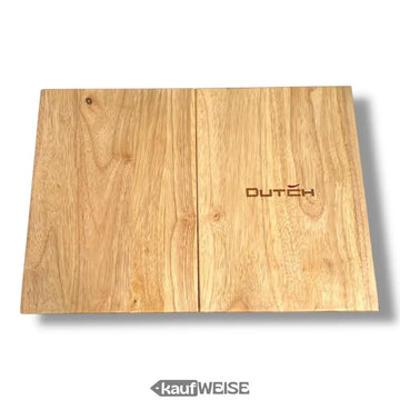 DutchDeluxes 3-in-1 Teak Schneidebrett (klappbar) | Servierbrett & Tablet-Halter | Aus massivem Teakholz