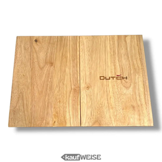 DutchDeluxes 3-in-1 Teak Schneidebrett (klappbar) | Servierbrett & Tablet-Halter | Aus massivem Teakholz