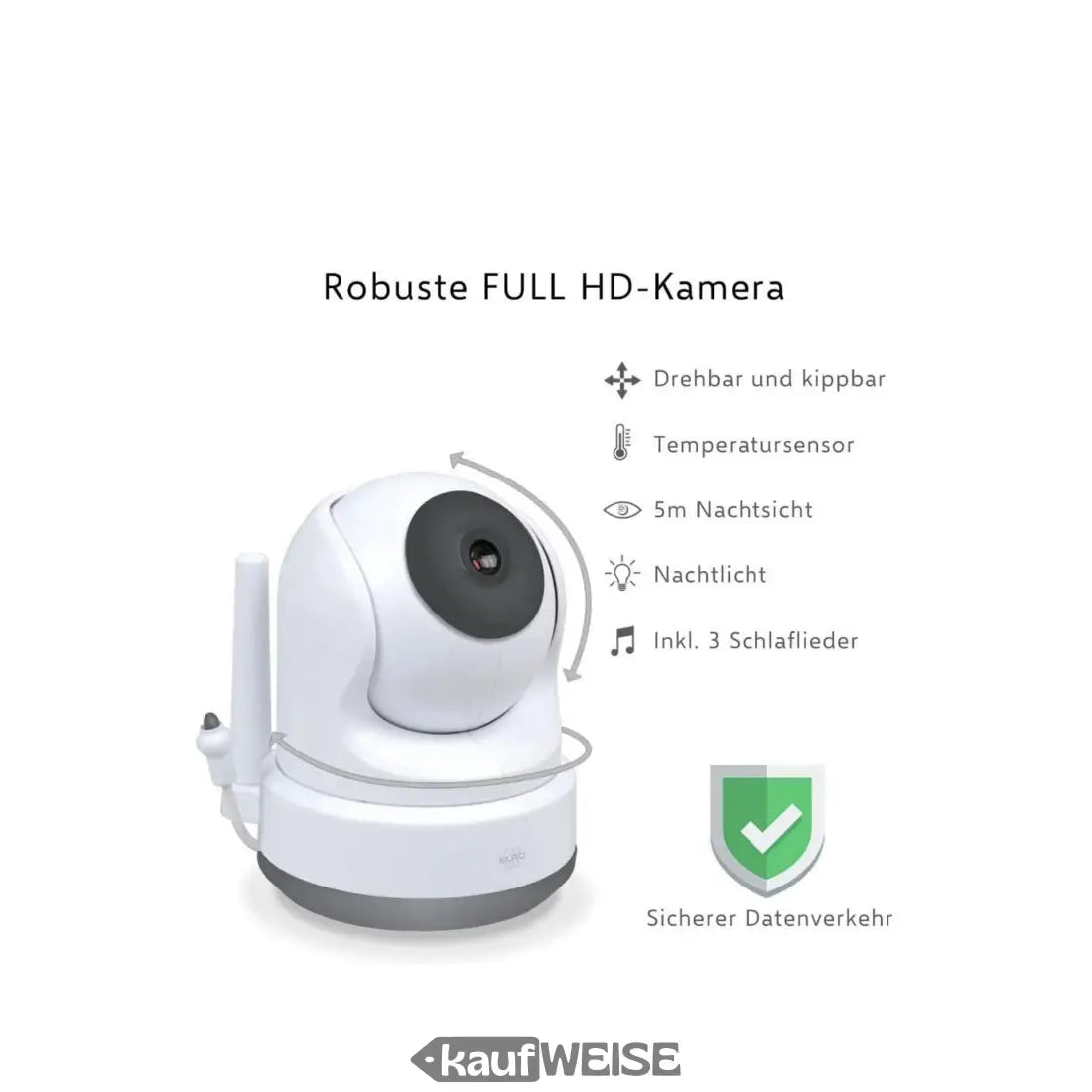 Weiße drehbare Überwachungskamera für Babykamera mit großer Reichweite und App