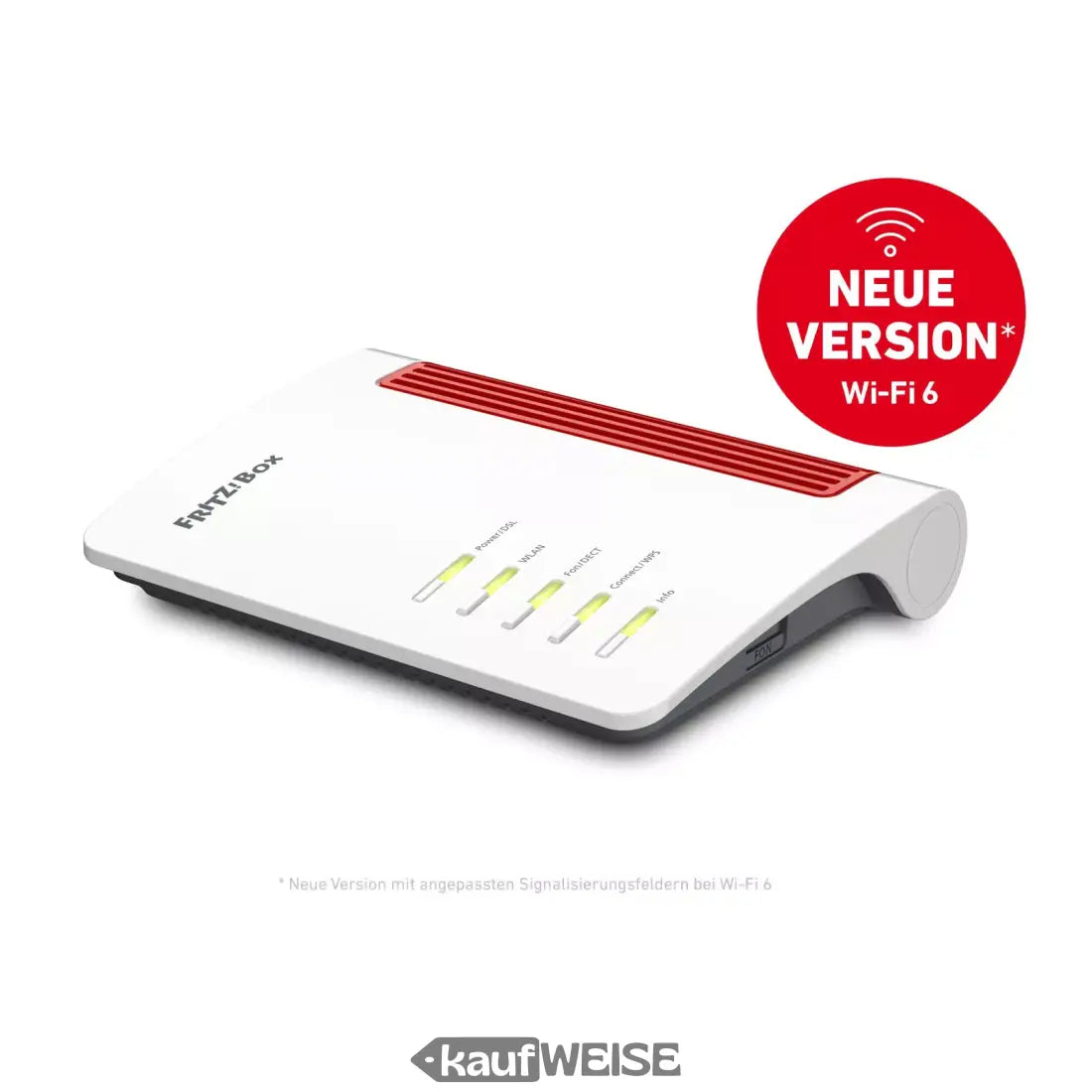 FRITZ!Box 7530 AX DSL Router featuring Wi-Fi 6 technology, stable signal lights, and sleek design.