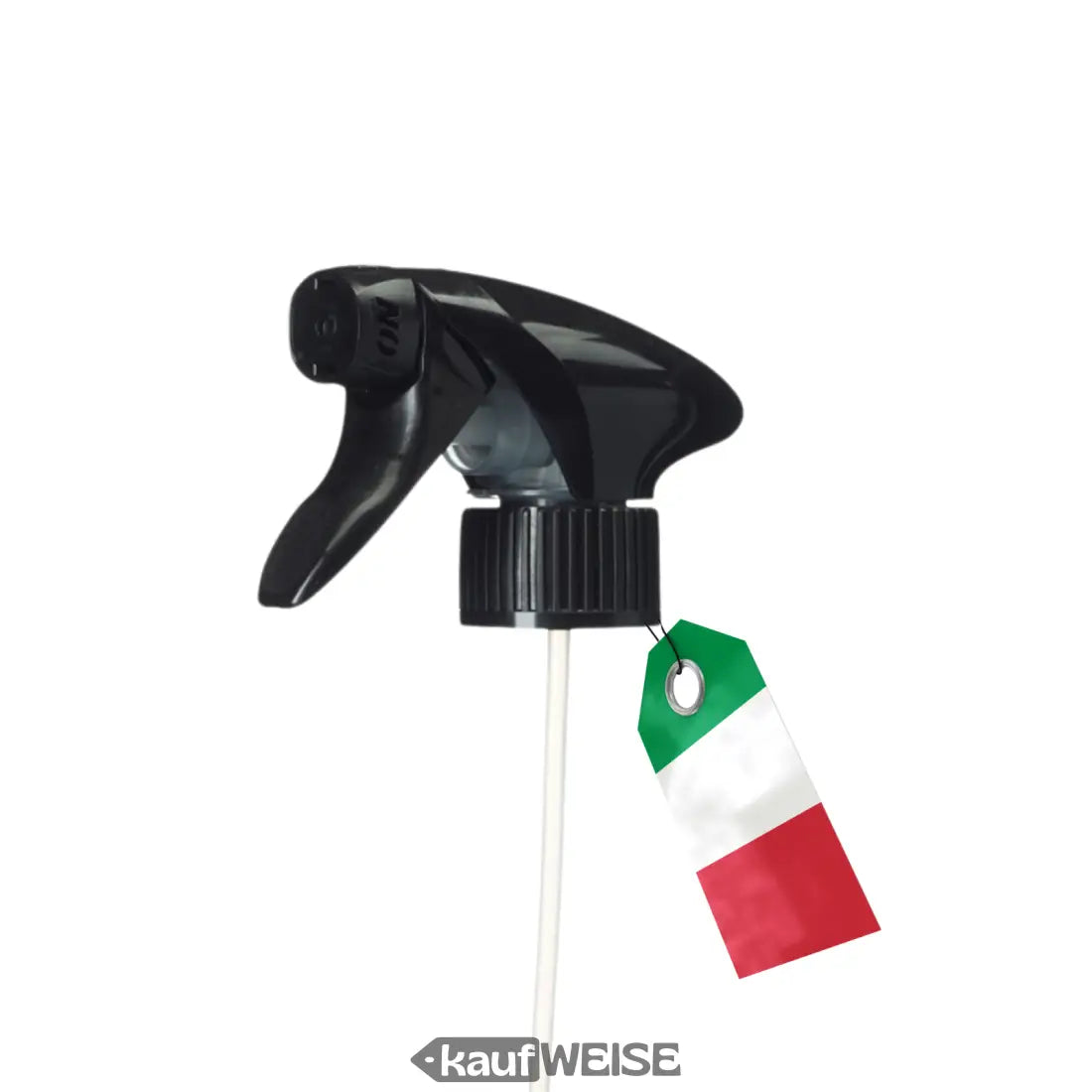Schwarzer Sprühkopf mit italienischem Flaggenetikett für Flaschen