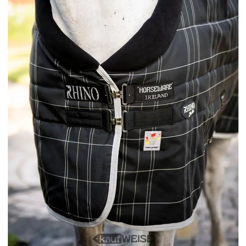 Schwarz-weiße Karo-gefüllte Rhino Pferdestalldecke 250g, 130cm