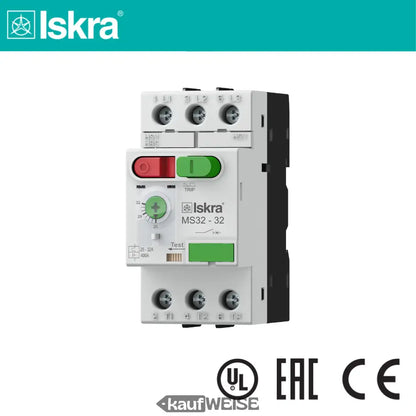 Iskra MS32-32 Motorschutzschalter, 3-polig, 25-32 A, weiß-grün mit rotem Knopf