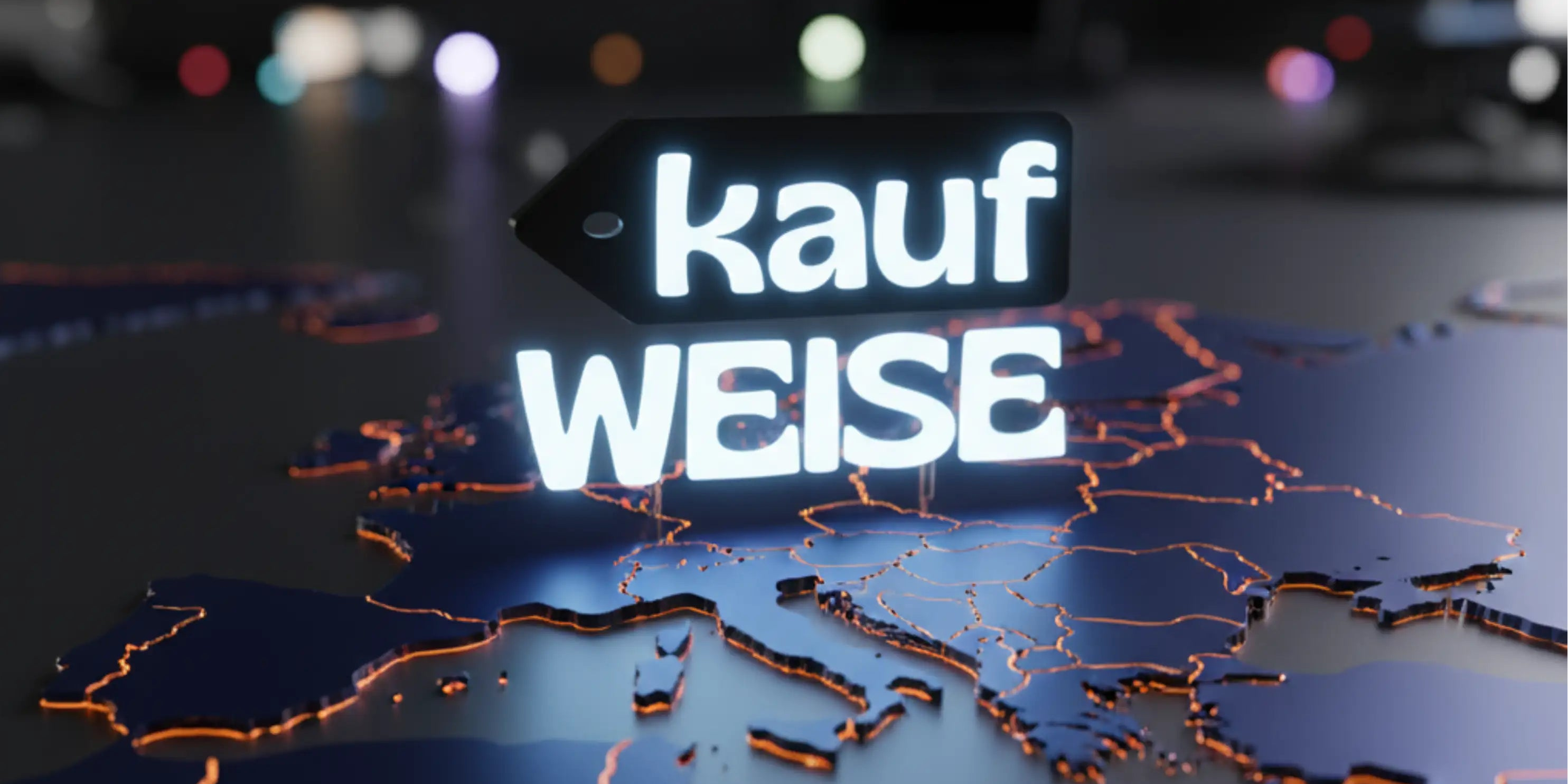 Kaufweise ekspanderer til Europa - Symbolbillede med en forsendelseskarton foran et stiliseret Europakort