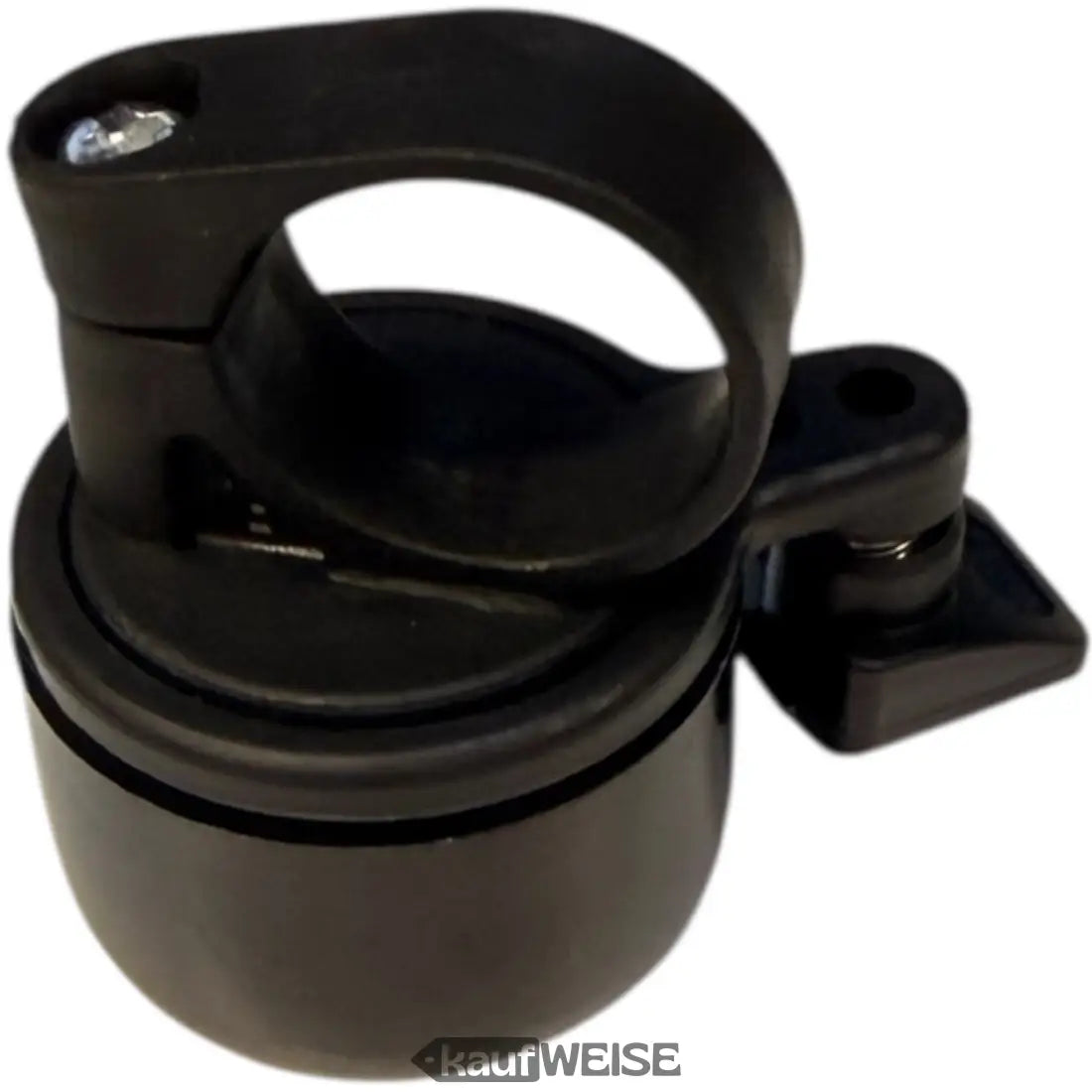 Kompakte schwarze Mini-Fahrradklingel mit verstellbarer Klemmung