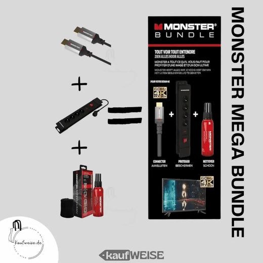 Monster Pack HDMI 8 K – 4 K 120 Hz 48 GBPS 1,8 m + SCREENCLEAN 60 ML + Power 4 Steckdosen