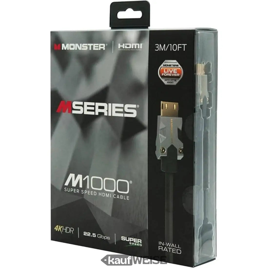 Monster M1000 HDMI Kabel 3m mit Ethernet und 4K HDR10 Qualität in Verpackung