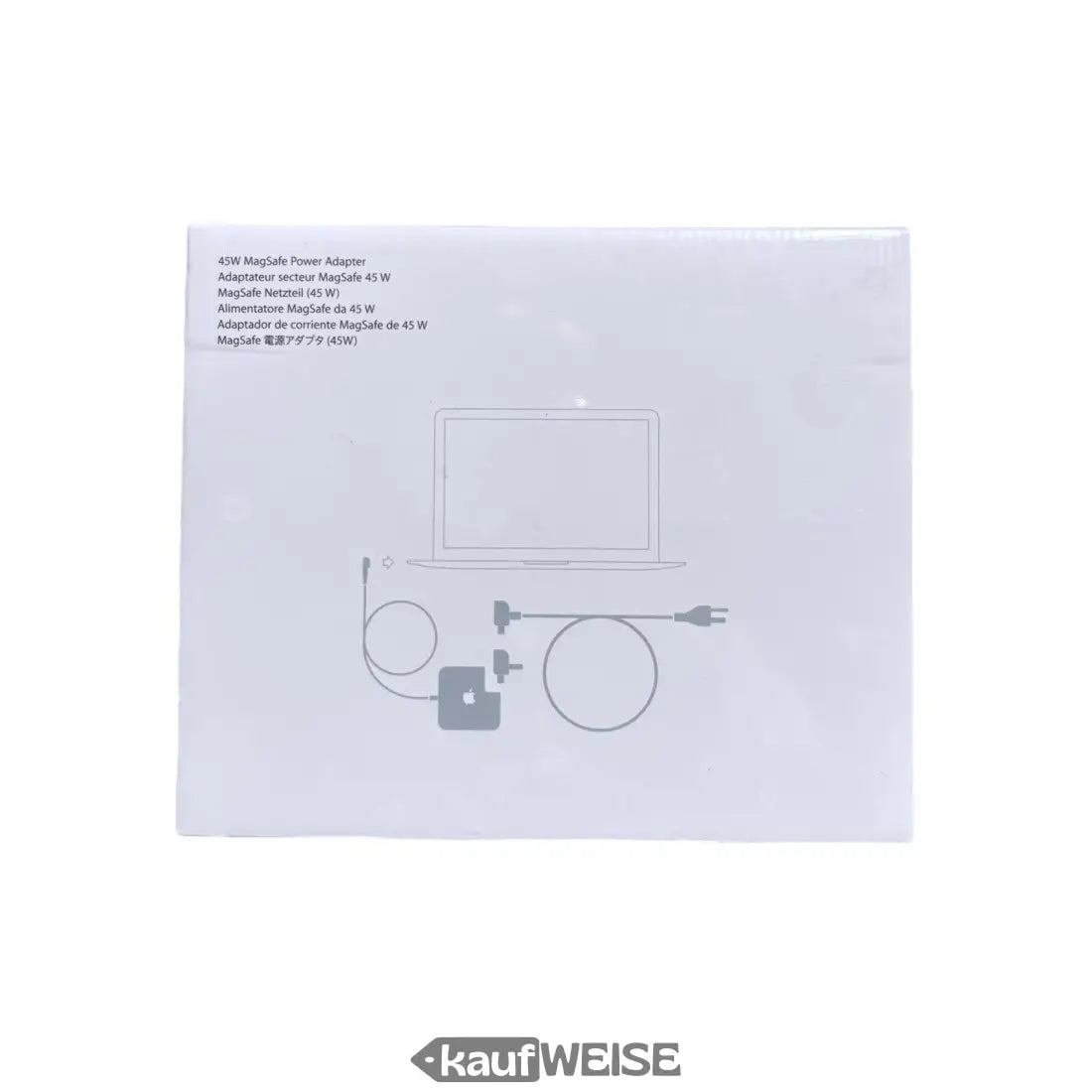 Weißer Karton mit 45W MagSafe 1 Netzteil und Zubehör für MacBook Air neu