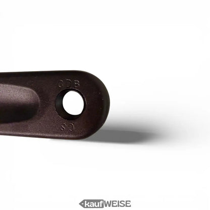 Schwarzer Prowheel Kurbelsatz mit dunklem Metallgriff, Loch und Gravur