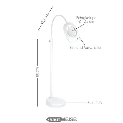 Weiße Lupenbodenlampe mit Maßen für LED-Lupenleuchte 4 in 1 Purelite