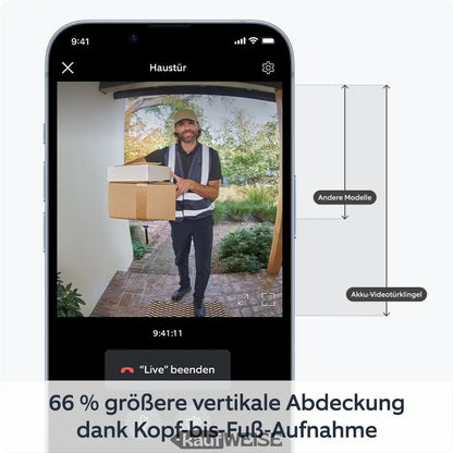 IPhone 12 Pro Max zeigt Ring Akku-Videotürklingel mit Lieferanten und Paketen