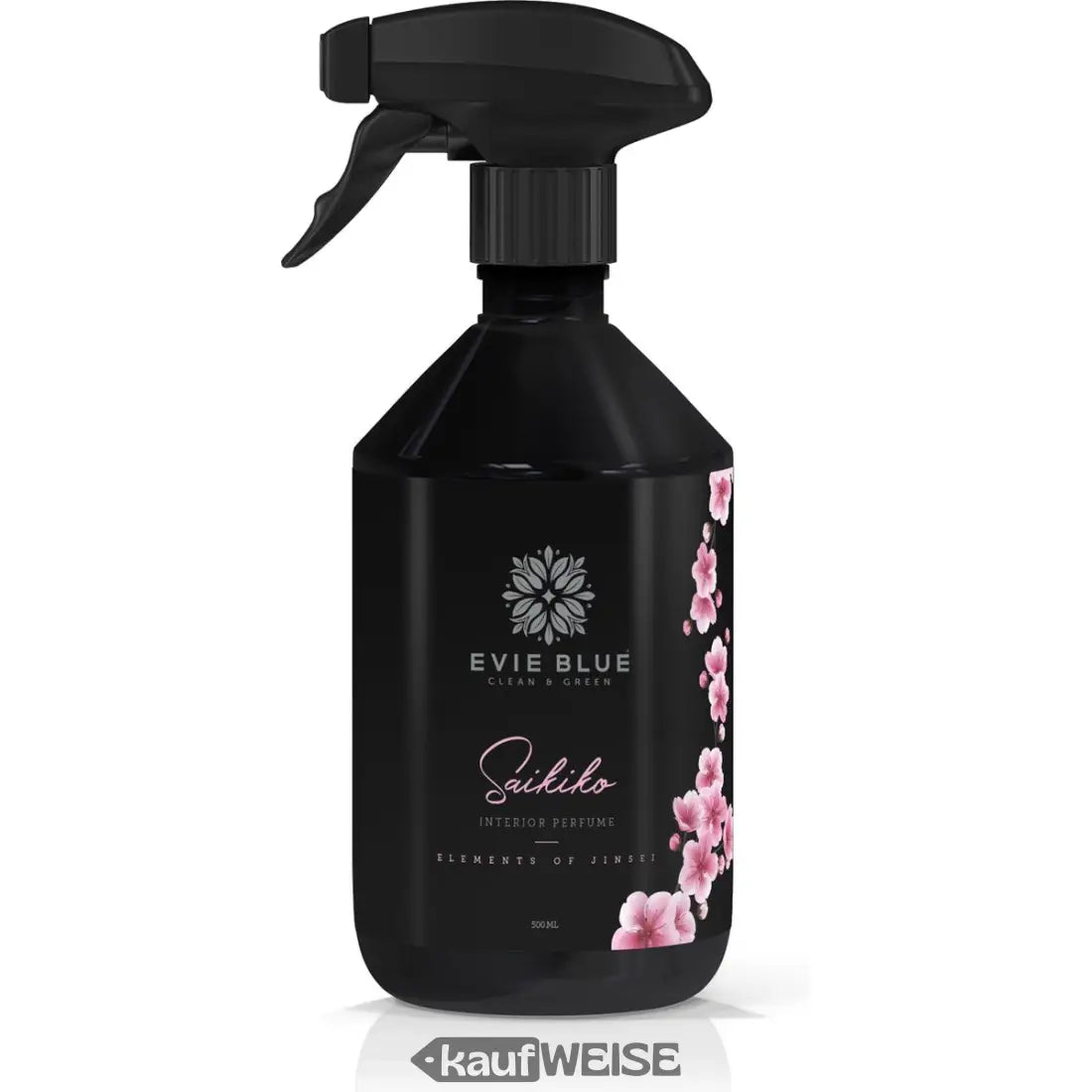Schwarze Sprühflasche mit floralen Mustern für Saikiko Raumduft Frühlingserlebnis Zuhause