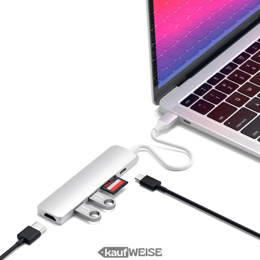 Satechi V2 Slim USB-C Multiport Adapter | 4K 60Hz HDMI & 60W PD | Silber