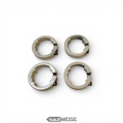 Vier mattsilberne Fahrrad-Radklemmringe mit gezahntem Innenrand, Urban Armor