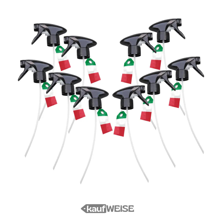 Zehn schwarze Sprühkopf 10er Set mit italienischen Flaggenanhängern aus recyceltem Material