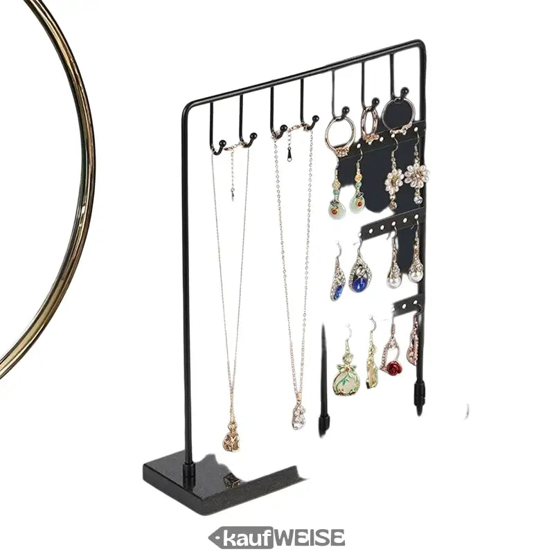 Schwarzer Metall Schmuckständer Baum mit Marmorplatte für Ketten und Ohrringe