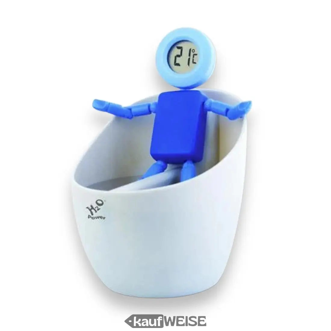 Blauer Waterboy Thermometer mit Uhr in Badewanne-Design, wasserbetrieben