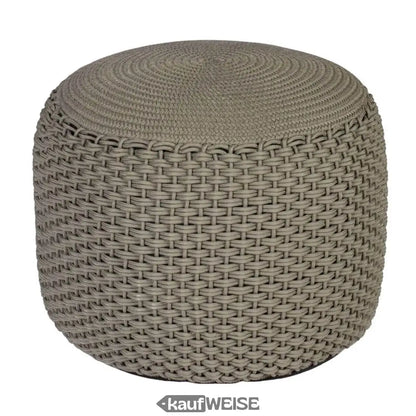Woven cylindrical ottoman Weishäupl Pouf Hocker ideal for Indoor - Outdoor in Taupe 55cm