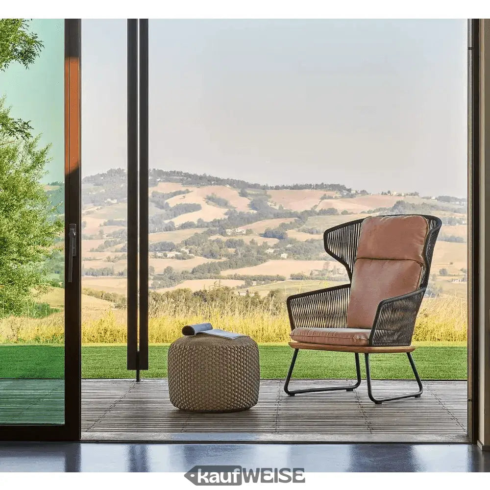 Wicker chair mit Kissen, Weishäupl Pouf Hocker für Indoor und Outdoor in Taupe 55cm