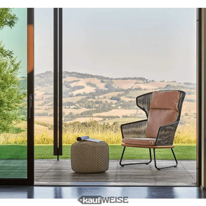 Wicker chair mit Kissen, Weishäupl Pouf Hocker für Indoor und Outdoor in Taupe 55cm