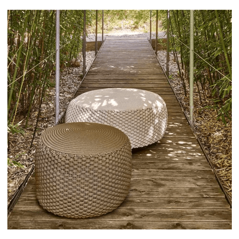 Woven, round Weishäupl Pouf Hocker in Taupe für Indoor und Outdoor mit 55cm Durchmesser