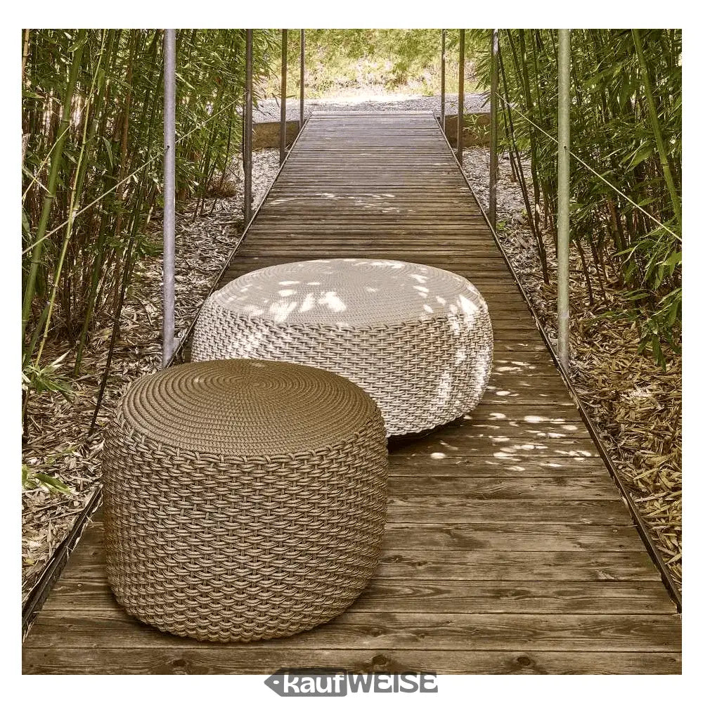 Woven, round Weishäupl Pouf Hocker in Taupe für Indoor und Outdoor mit 55cm Durchmesser