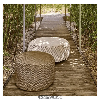 Woven, round Weishäupl Pouf Hocker in Taupe für Indoor und Outdoor mit 55cm Durchmesser